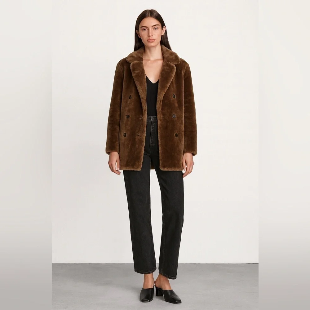 New with tags J. Crew brown faux fur double breasted coat. Size XS